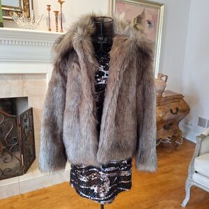 Vince faux fox fur jacket S. Never worn.  Soft grayish green color.